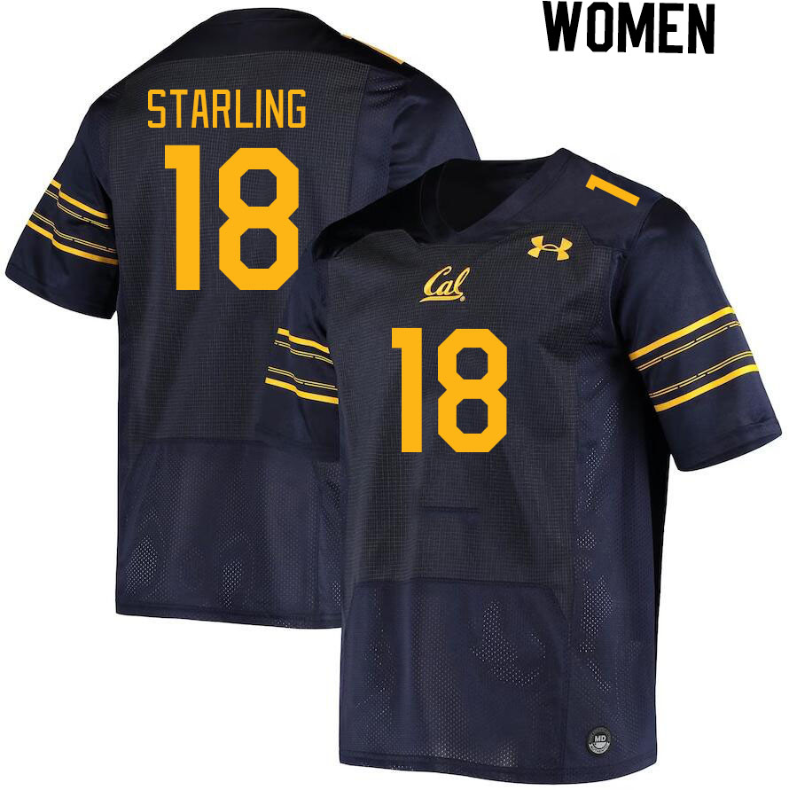 Women #18 Mason Starling California Golden Bears College Football Jerseys Stitched Sale-Navy